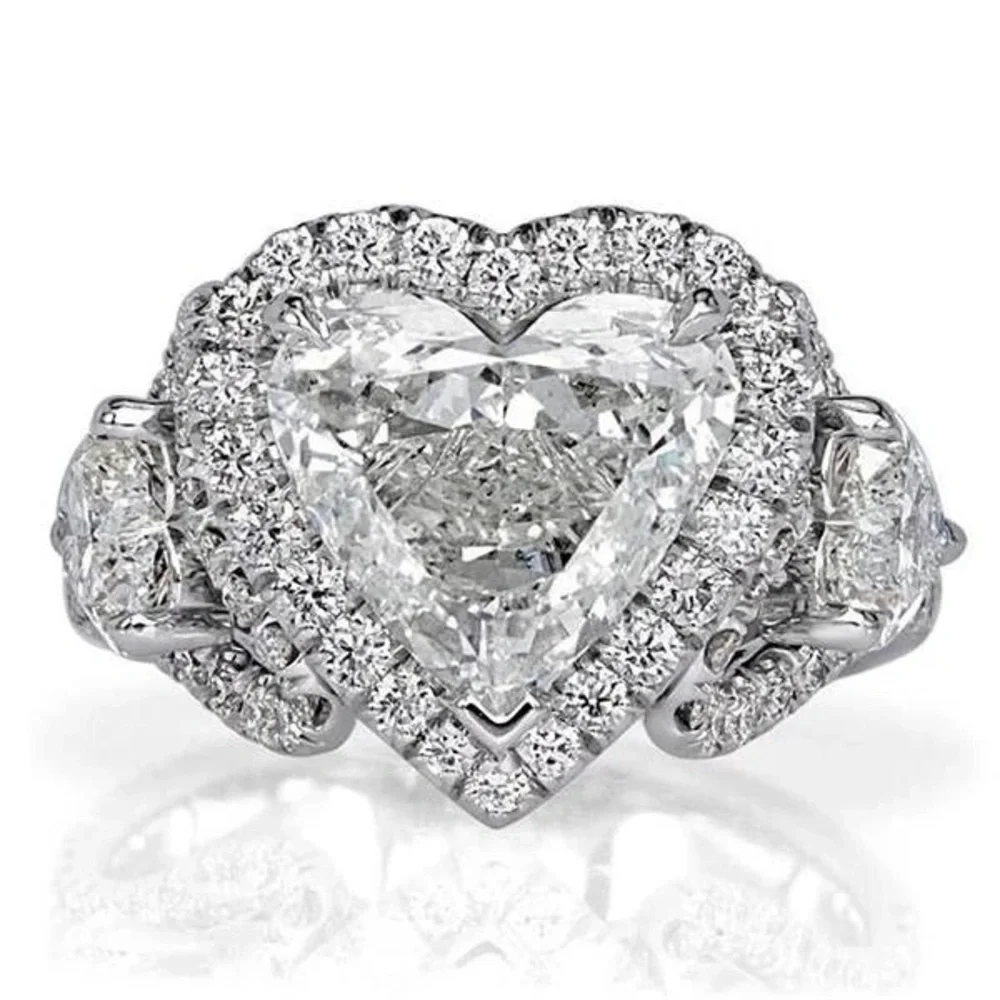 New 925 Luxury Sweet Heart Diamond Bridal Ring - Picture 2 of 5